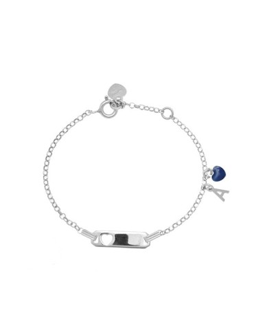 Bracciale rodio in argento 925 con cuore blu