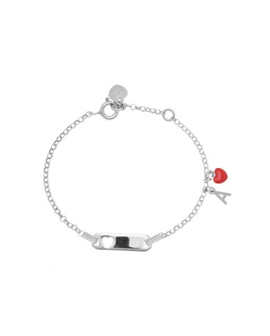 Bracciale rodio in argento 925 con cuore rosso