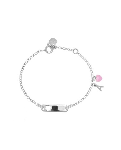Bracciale rodio in argento 925 con cuore rosa