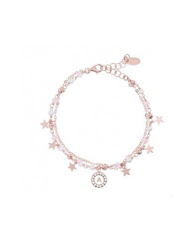 Bracciale DEA rosa con perle, gemme rosa e charms stella