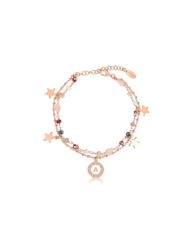 Bracciale a due fili in argento, pietre multicolor