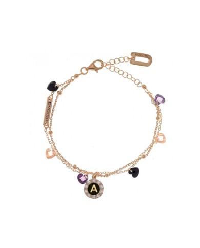 Bracciale 2 Fili in Argento 925 Giallo con Cuori Multicolor