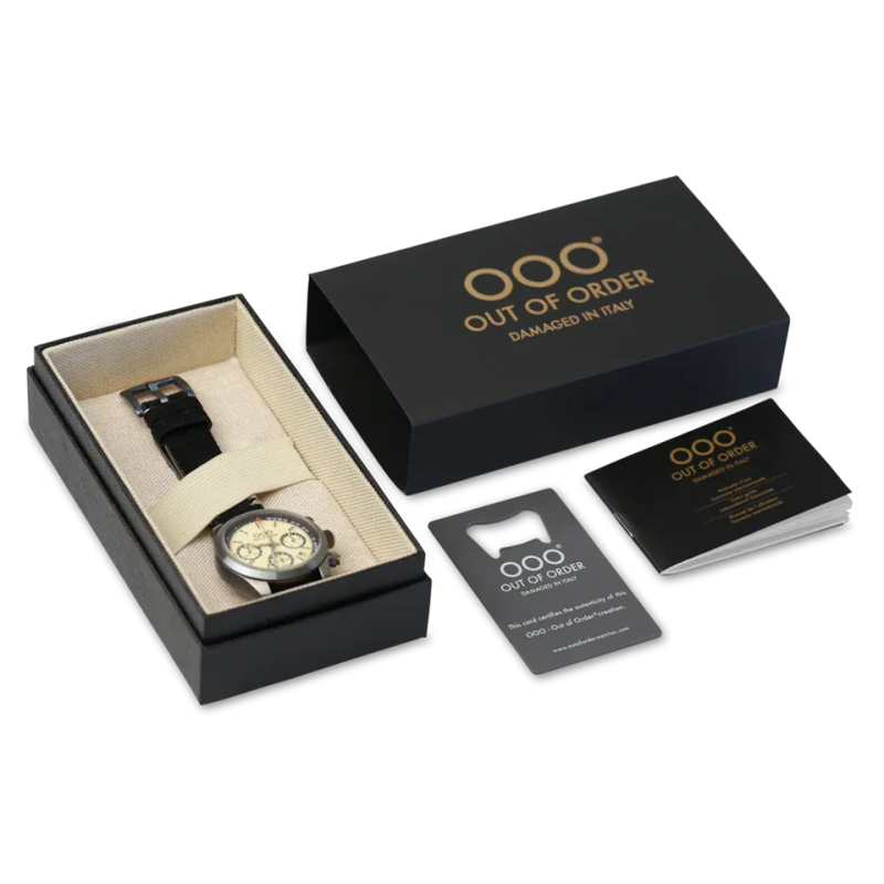 CREAM SPORTY CRONOGRAFO - BLACK LEATHER STRAP