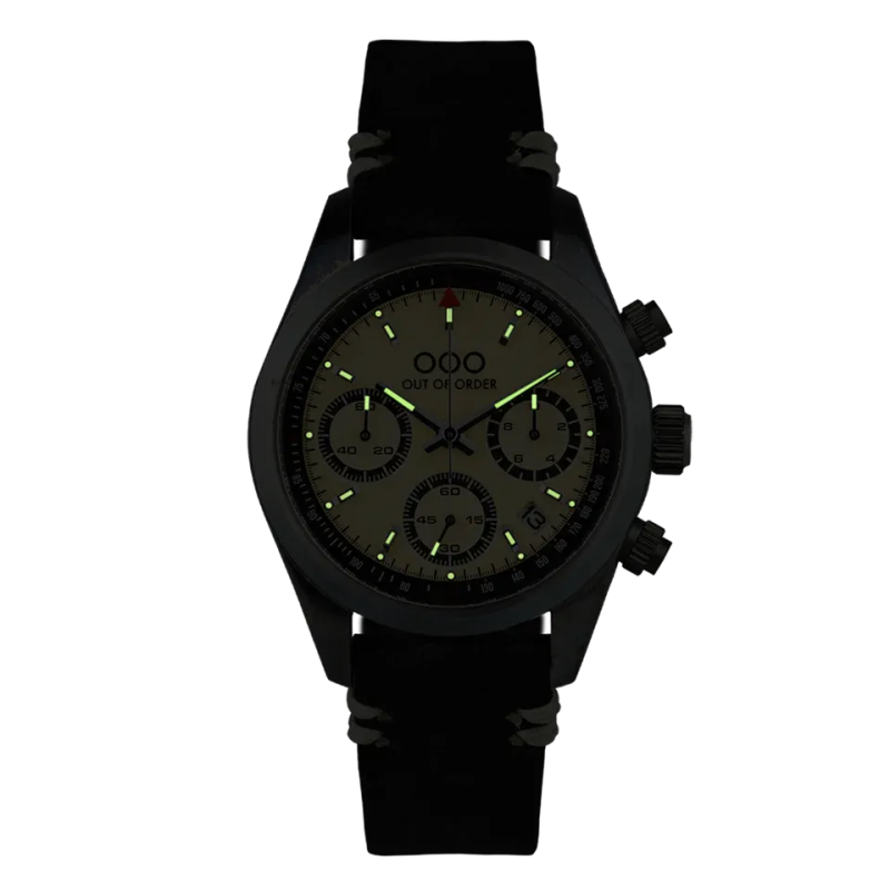 CREAM SPORTY CRONOGRAFO - BLACK LEATHER STRAP