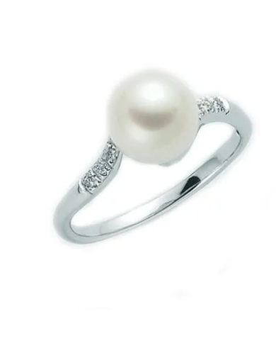 Anello Miluna con Perla e Diamanti 0.046ct in oro bianco ...