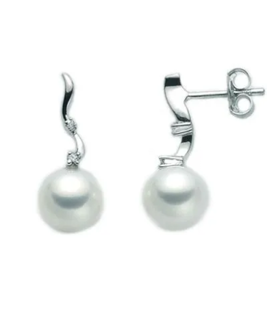 Orecchini Miluna con Perle e Diamanti 0.034ct in oro bianco ...