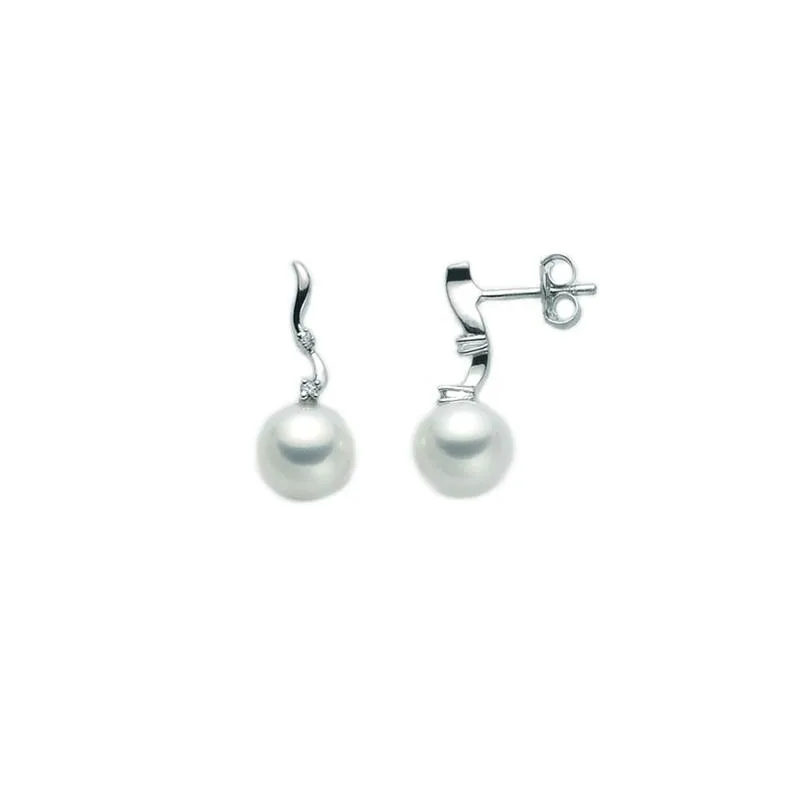 Orecchini Miluna con Perle e Diamanti 0.034ct in oro bianco ...