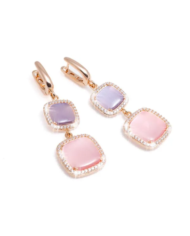 Orecchini Madi Laguna Luce con Quarzi Idrotermali Rosa e Viola