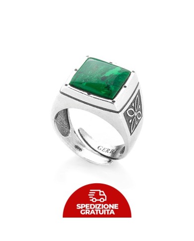 Anello Gerba Chevalier con pietra malachite verde smeraldo