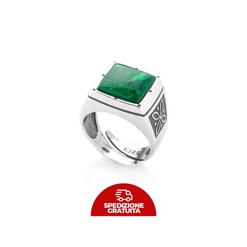 Anello Gerba Chevalier con pietra malachite verde smeraldo