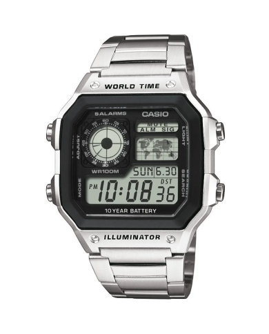 Orologio CASIO SPORT DIVER - WORLD TIME ILLUMINATOR 5 ALARMS - FUTURE CLASSIC COLLECTION - BLACK STEEL Unisex