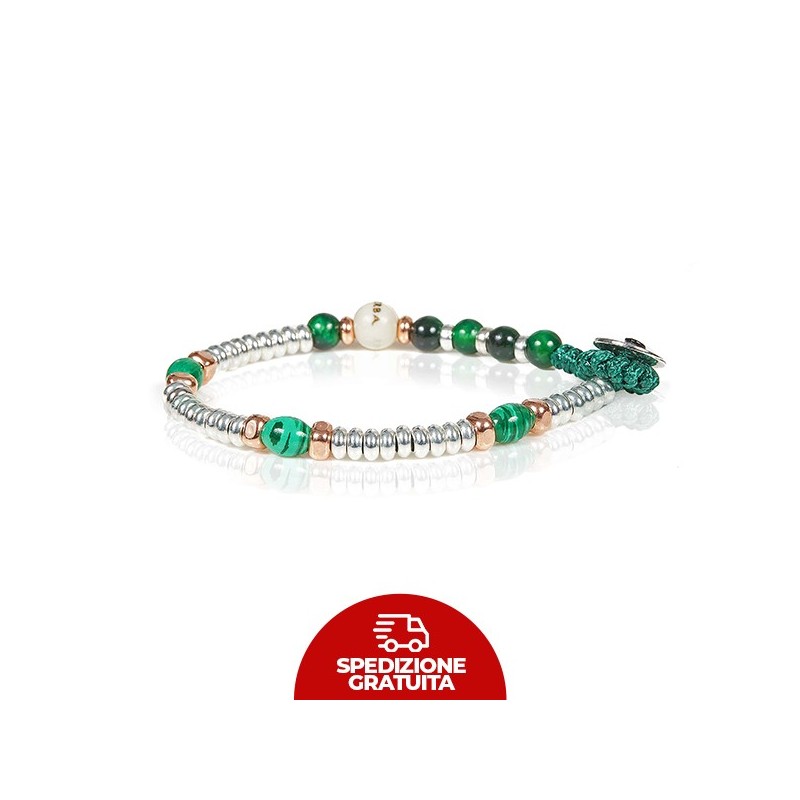 Bracciale Gerba Mon Amour Argento e Occhio di Tigre verde