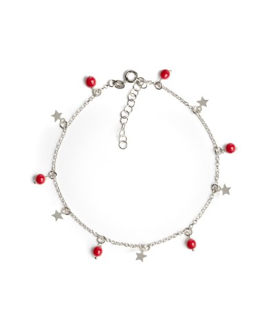 Cavigliera Catena Argento Con Perle Pendenti e Stelle