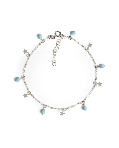 Cavigliera Catena Argento Con Perle Pendenti e Stelle