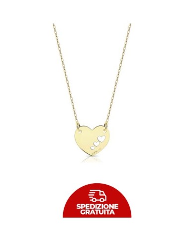 Collana in oro con ciondolo a forma di cuore e tre cuoricini forati