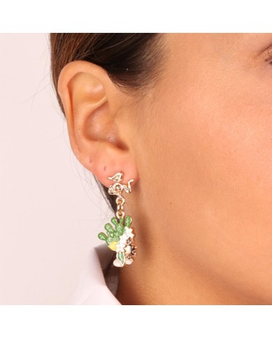 Orecchini in Metallo con chiusura a clip con tre gambe della Trinacria e teste di moro impreziosite da smalti colorati