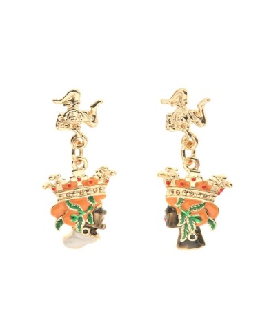 Orecchini in Metallo con simbolo di Trinacria e teste di moro impreziosite da smalti colorati