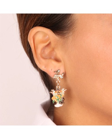 Orecchini in Metallo con simbolo di Trinacria e teste di moro impreziosite da smalti colorati