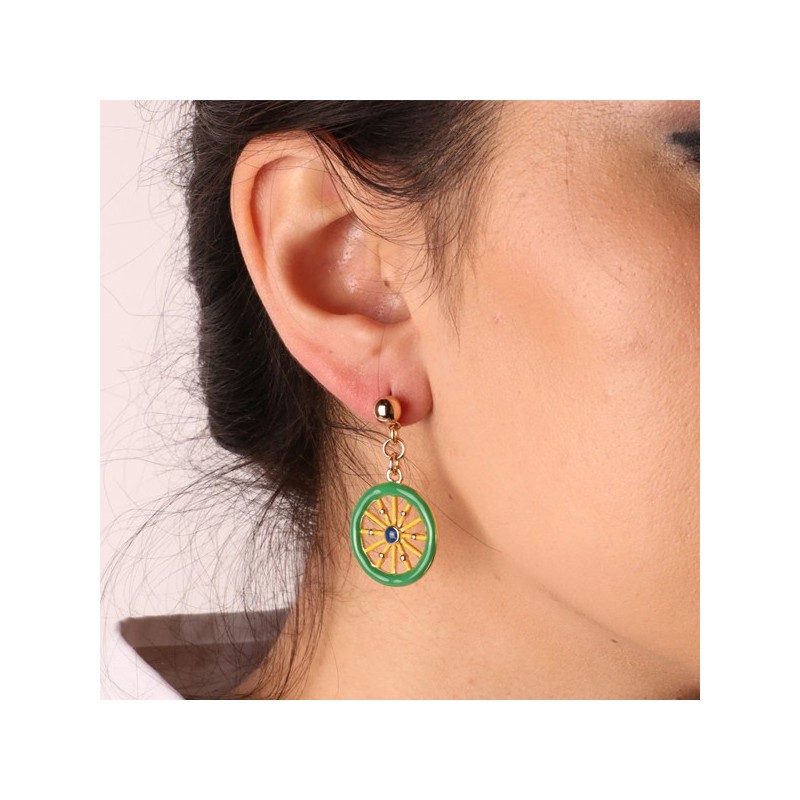 Orecchini in Metallo con ruote del carretto siciliano e smalti colorati