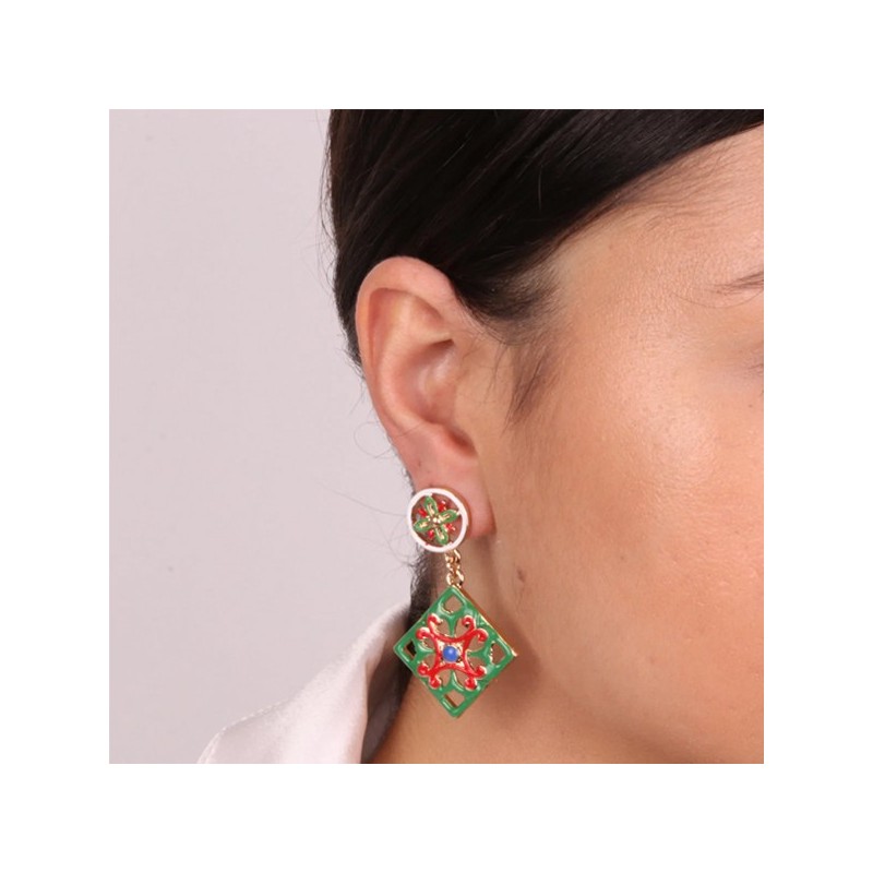 Orecchini in Metallo con pendente maioliche colorate