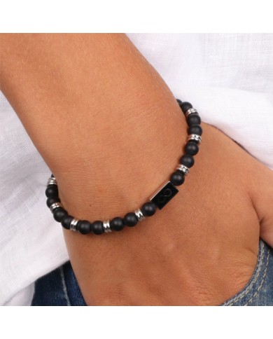 Bracciale in Acciaio con pietre in acciaio e onice nero con infinito.