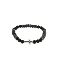 Bracciale in Acciaio con sfere nere e croce centrale in acciaio