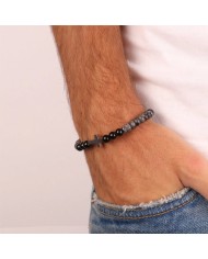 Bracciale in Acciaio con sfere nere e croce centrale in acciaio