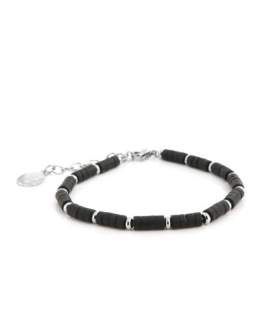 Bracciale in Acciaio con pietra onice nera e metallo lucido