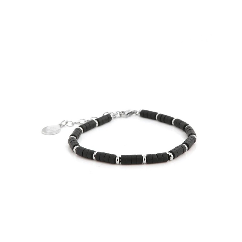Bracciale in Acciaio con pietra onice nera e metallo lucido