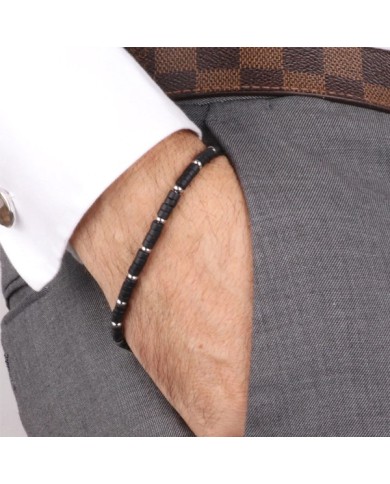 Bracciale in Acciaio con pietra onice nera e metallo lucido