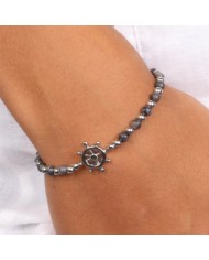Bracciale in Acciaio con timone centrale e pietra diaspro grigio, metallo