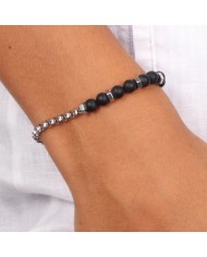 Bracciale in Acciaio con catena rollò e pietra onice nero satinata