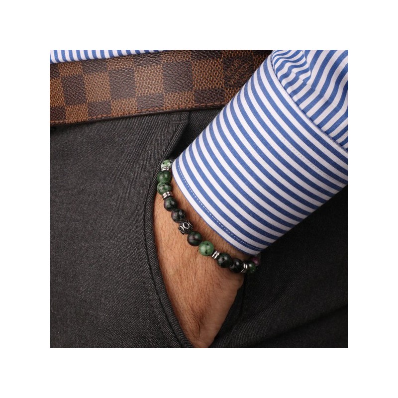 Bracciale in Acciaio con pietre malachite verdi