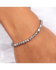 Bracciale in Acciaio con pietra diaspro grigio e cubetti in metallo