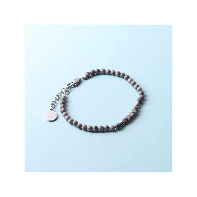 Bracciale in Acciaio con pietra diaspro grigio e cubetti in metallo
