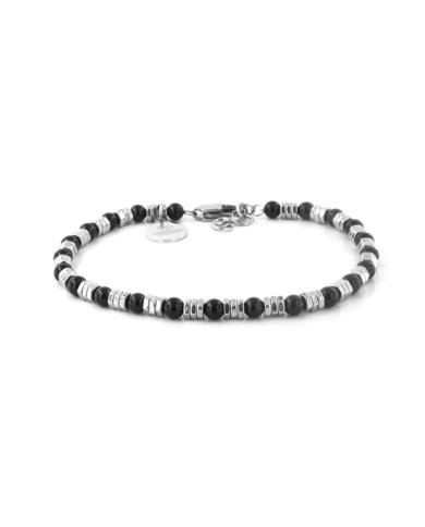 Bracciale in Acciaio con pietra onice nero e cilindri in metallo