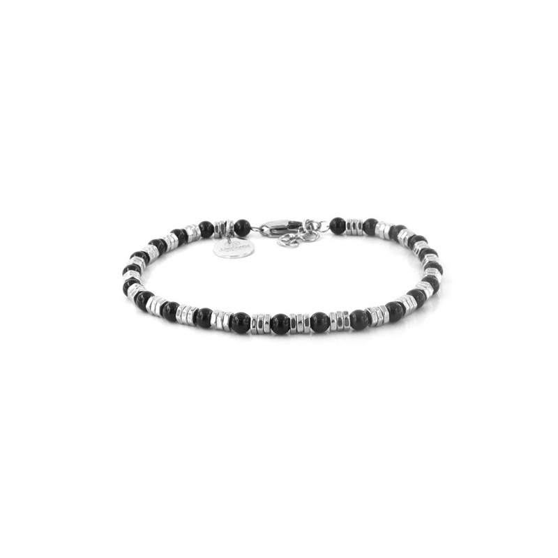 Bracciale in Acciaio con pietra onice nero e cilindri in metallo