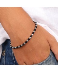 Bracciale in Acciaio con pietra onice nero e cilindri in metallo