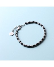 Bracciale in Acciaio con pietra onice nero e cilindri in metallo