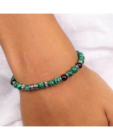 Bracciale in Acciaio con pietra malachite verde