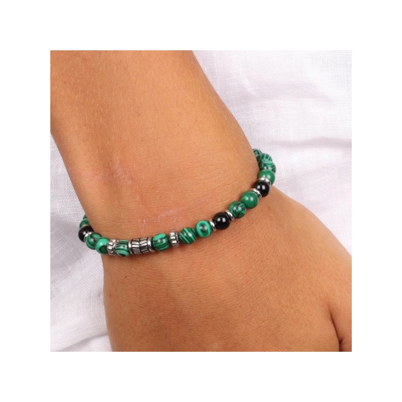 Bracciale in Acciaio con pietra malachite verde
