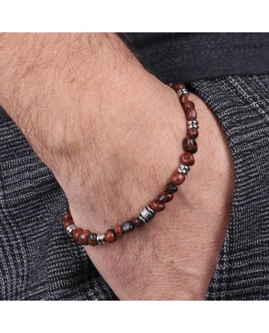 Bracciale in Acciaio con pietra agata marrone