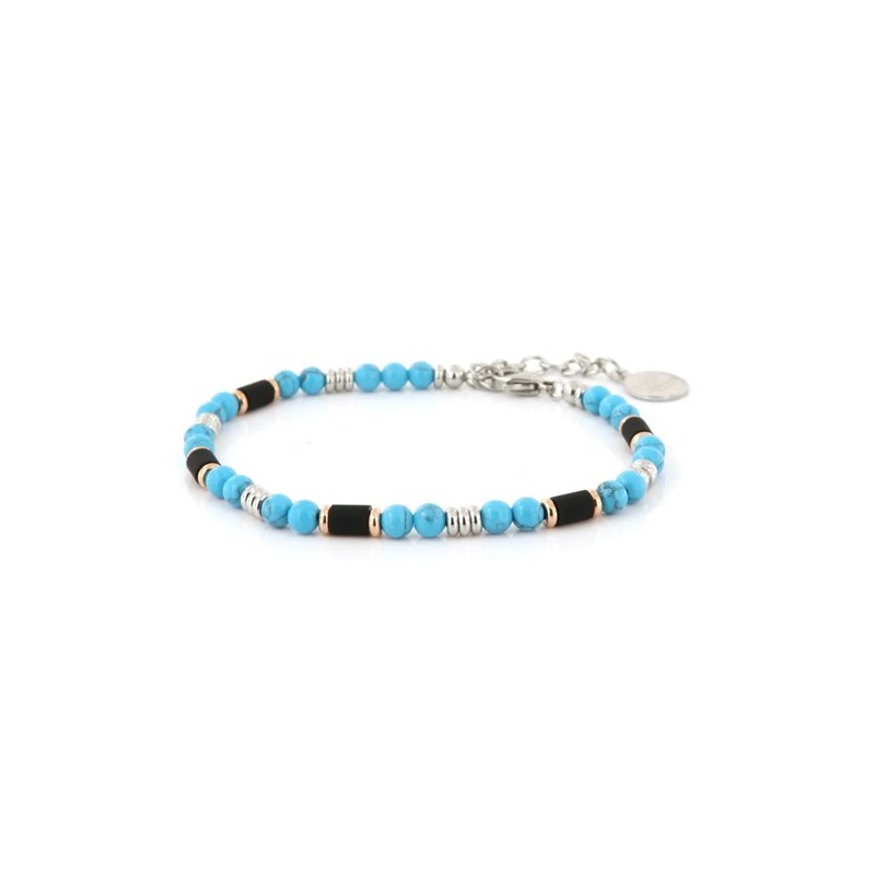 Bracciale in Acciaio con pietra turchese e onice nero