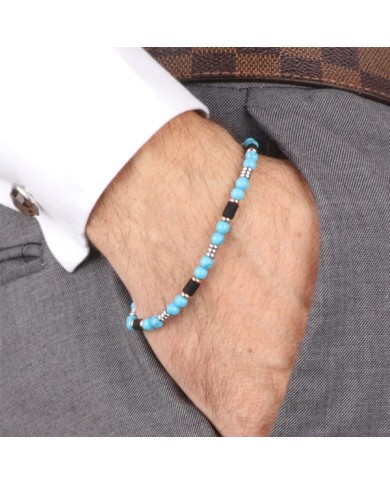Bracciale in Acciaio con pietra turchese e onice nero