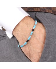 Bracciale in Acciaio con pietra turchese e onice nero