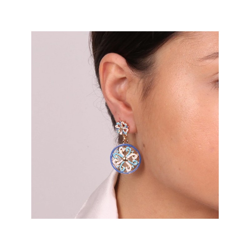 Orecchini in Metallo con pendente maioliche colorate