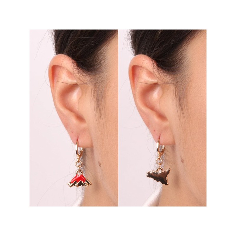 Orecchini in Metallo con sicilia e etna