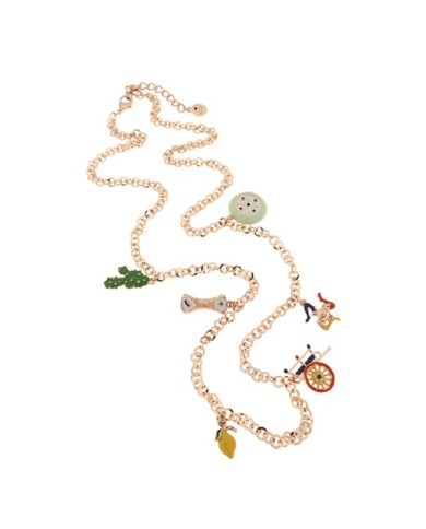 Collana in Metallo con charm siciliani, coffa, corno portafortuna, cassata