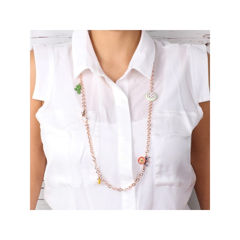 Collana in Metallo con charm siciliani, coffa, corno portafortuna, cassata