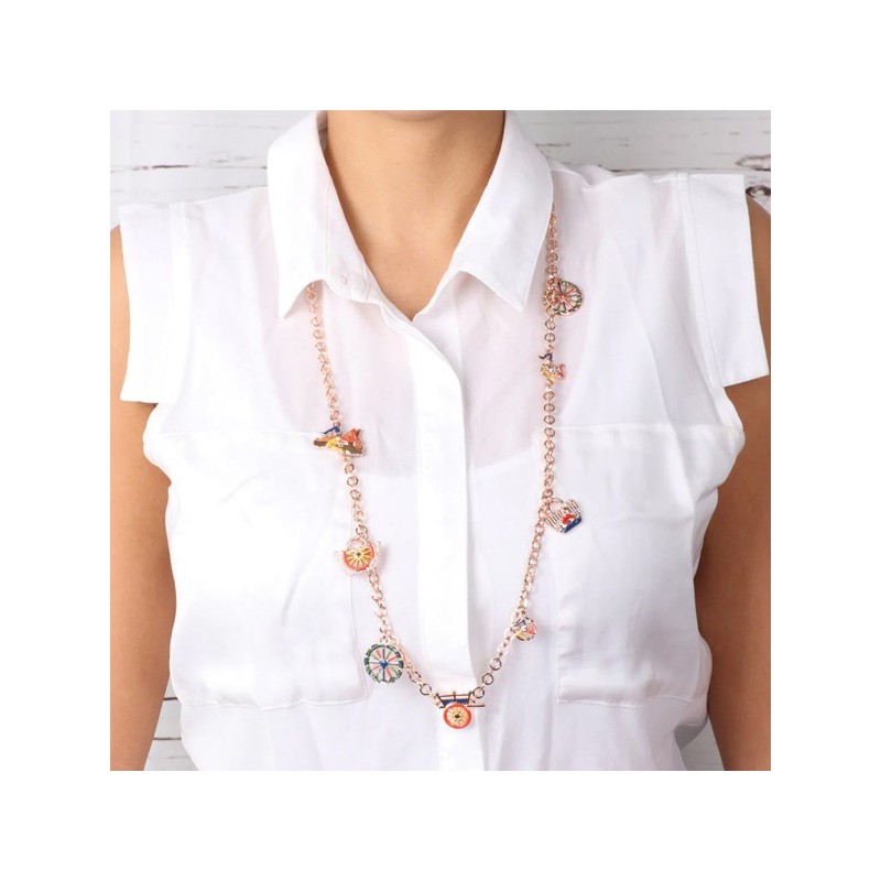 Collana in Metallo con charms siciliani, coffa siciliana, trinacria